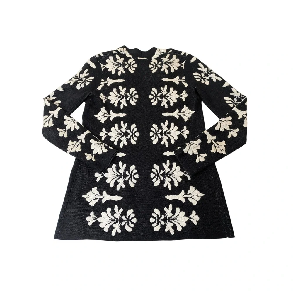 Charter Club Open Cardigan S Black White Damask Intarsia Dark Academia Layering - Picture 4 of 8